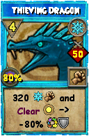 Wizard101 Ice spell card: Thieving Dragon, Spell ID 5151