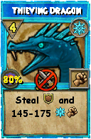 Wizard101 Ice spell card: Thieving Dragon, Spell ID 5148