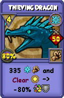 Wizard101 Ice spell card: Thieving Dragon, Spell ID 5147