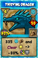 Wizard101 Ice spell card: Thieving Dragon, Spell ID 5147