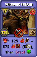 Wizard101 Fire spell card: Wildfire Treant, Spell ID 5018
