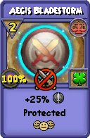 Wizard101 Balance spell card: Aegis Bladestorm, Spell ID 5129