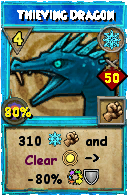 Wizard101 Ice spell card: Thieving Dragon, Spell ID 5150