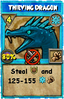 Wizard101 Ice spell card: Thieving Dragon, Spell ID 5151