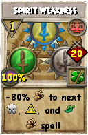 Wizard101 Balance spell card: Spirit Weakness, Spell ID 5277
