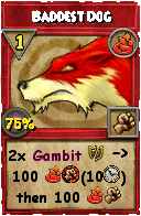 Wizard101 Fire spell card: Baddest Dog, Spell ID 5391