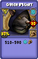 Wizard101 Ice spell card: Gibson O'Leary, Spell ID 5435