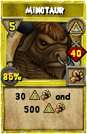 Wizard101 Myth spell card: Minotaur, Spell ID 5469