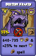 Wizard101 Storm spell card: Berzerk Kraken, Spell ID 5478