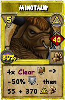 Wizard101 Myth spell card: Minotaur, Spell ID 5497