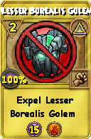 Wizard101 Myth spell card: Lesser Borealis Golem, Spell ID 5560
