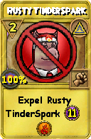 Wizard101 Myth spell card: Rusty TinderSpark, Spell ID 5603