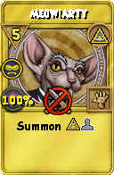 Wizard101 Myth spell card: Meowiarty, Spell ID 5634