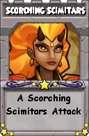 Wizard101 School 16 spell card: Scorching Scimitars, Spell ID 5806