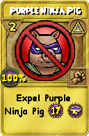 Wizard101 Myth spell card: Purple Ninja Pig, Spell ID 5850