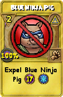 Wizard101 Myth spell card: Blue Ninja Pig, Spell ID 5916