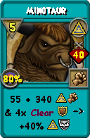 Wizard101 Myth spell card: Minotaur, Spell ID 5489