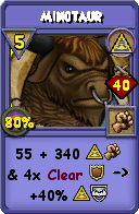 Wizard101 Myth spell card: Minotaur, Spell ID 5489
