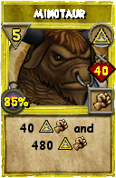 Wizard101 Myth spell card: Minotaur, Spell ID 5469
