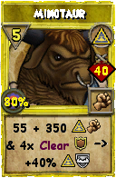 Wizard101 Myth spell card: Minotaur, Spell ID 5488