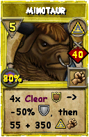 Wizard101 Myth spell card: Minotaur, Spell ID 5498