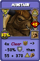 Wizard101 Myth spell card: Minotaur, Spell ID 5500