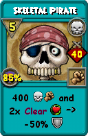 Wizard101 Death spell card: Skeletal Pirate, Spell ID 5426