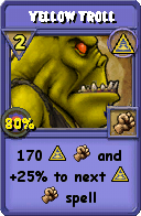Wizard101 Myth spell card: Yellow Troll, Spell ID 6080
