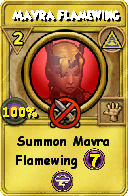 Wizard101 Myth spell card: Mavra Flamewing, Spell ID 6176