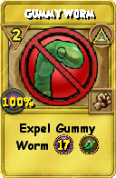 Wizard101 Myth spell card: Gummy Worm, Spell ID 6185