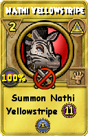 Wizard101 Myth spell card: Nathi Yellowstripe, Spell ID 6200