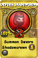 Wizard101 Myth spell card: Devora Shadowcrown, Spell ID 6313