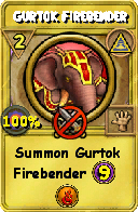 Wizard101 Myth spell card: Gurtok Firebender, Spell ID 6350