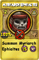 Wizard101 Myth spell card: Myriarch Ephialtes, Spell ID 6440