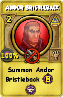 Wizard101 Myth spell card: Andor Bristleback, Spell ID 6521