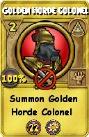 Wizard101 Myth spell card: Golden Horde Colonel, Spell ID 6522