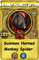 Wizard101 Myth spell card: Horned Monkey Spider, Spell ID 6549
