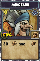 Wizard101 Shadow spell card: Minotaur, Spell ID 6610