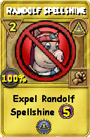 Wizard101 Myth spell card: Randolf Spellshine, Spell ID 6623