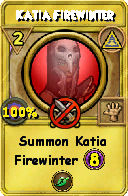 Wizard101 Myth spell card: Katia Firewinter, Spell ID 6629