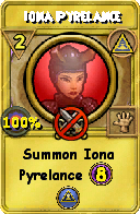 Wizard101 Myth spell card: Iona Pyrelance, Spell ID 6637