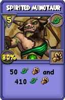Wizard101 Life spell card: Spirited Minotaur, Spell ID 6653