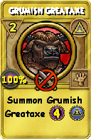 Wizard101 Myth spell card: Grumish Greataxe, Spell ID 6699