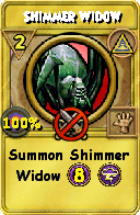 Wizard101 Myth spell card: Shimmer Widow, Spell ID 6723