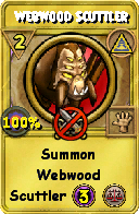 Wizard101 Myth spell card: Webwood Scuttler, Spell ID 6791