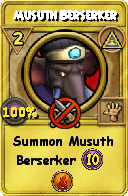 Wizard101 Myth spell card: Musuth Berserker, Spell ID 6831
