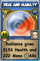 Wizard101 Cantrips spell card: Heal and Mana IV, Spell ID 6874