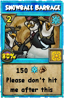 Wizard101 Ice spell card: Snowball Barrage, Spell ID 6926