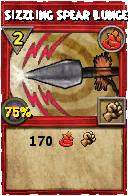 Wizard101 Fire spell card: Sizzling Spear Lunge, Spell ID 6937