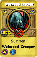 Wizard101 Myth spell card: Webwood Creeper, Spell ID 6974